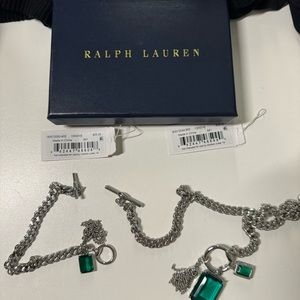 RL ralph Lauren necklace and bracelet green gem silver